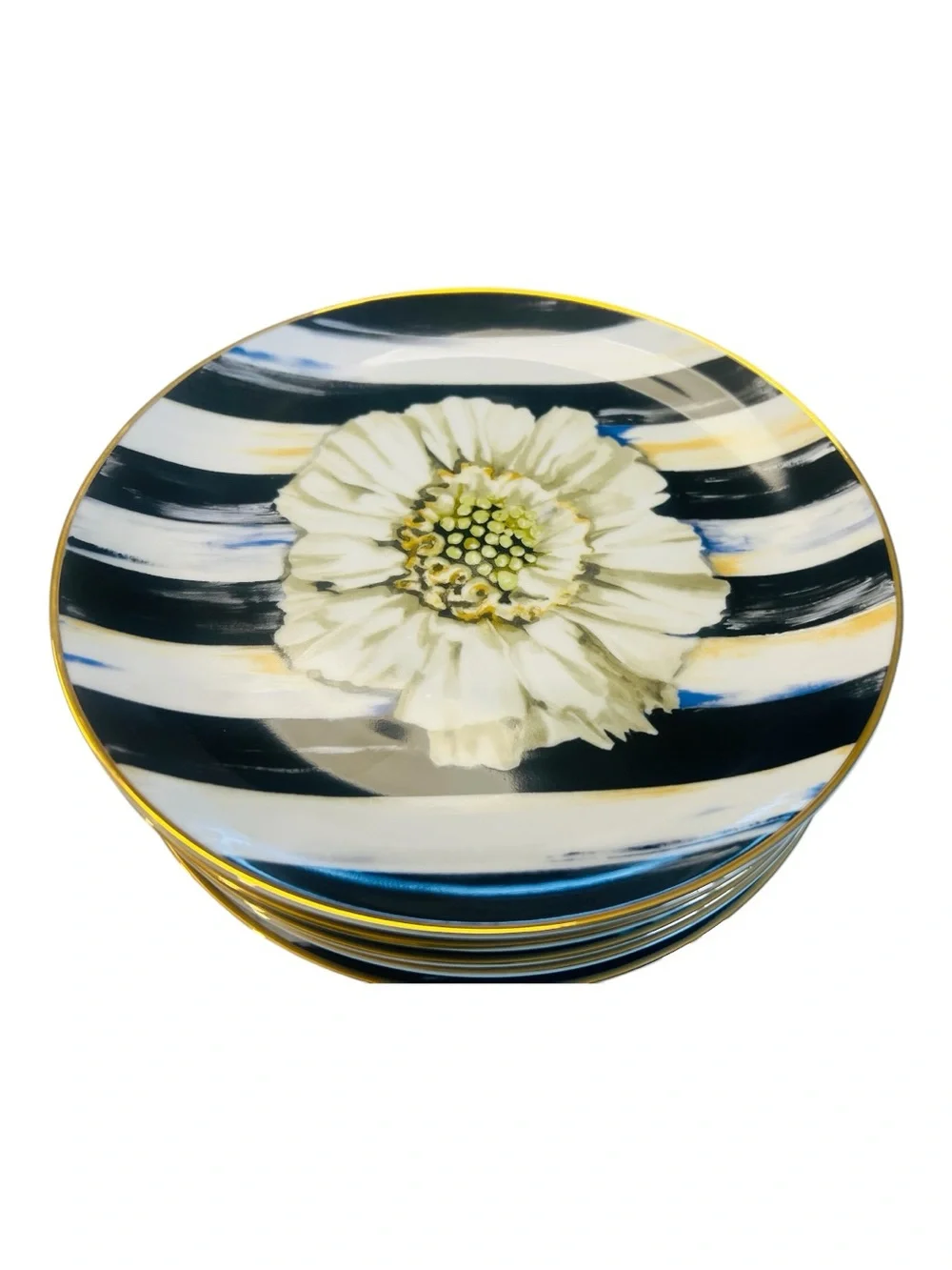 MACKENZIE CHILDS Set Of 6 Thistle & Bee The Bride 8.5” Salad Plates Flower